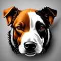 Portrait of a serious dog on a grey background. web design sticker.
