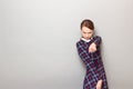 Portrait of serious girl pointing with index finger at you Royalty Free Stock Photo