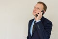 Portrait of a serious man boss having mobile phone businessman talking on cell telephone Royalty Free Stock Photo