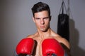 Portrait of a serious muscular boxer