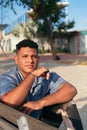 Portrait of a serious, thoughtful and handsome young African-American black man looking at the camera Royalty Free Stock Photo