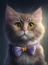 Portrait of a serious young cat in a bow tie. Illustration, AI generation Royalty Free Stock Photo