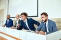 Young Politician Speaking in Press Conference