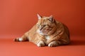 Portrait of severely overweight fat cat on orange studio background Royalty Free Stock Photo