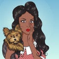 Portrait of african american girl with little dog Yorkshire Royalty Free Stock Photo