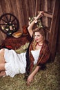 Portrait of countrywoman in rustic style