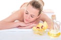 Portrait of fresh woman in spa salon getting massage Royalty Free Stock Photo