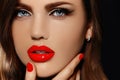 Portrait of model woman with colorful lips perfect skean