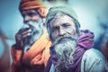 Portrait of Shaiva sadhu, holy man on the ghats of the Ganges river in Varanasi, India