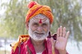 Portrait of Shaiva sadhu, holy man in Pashupatinath Temple, Kathmandu, Nepal