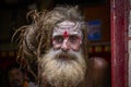 Portrait of Shaiva sadhu, holy man in Pashupatinath Temple, Kathmandu. Nepal