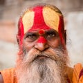 Portrait of Shaiva sadhu, holy man in Pashupatinath Temple, Kathmandu. Nepal