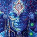 Portrait of a shaman, surreal fantasy illustration, face, magic signs and symbols Royalty Free Stock Photo