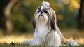 Portrait of Shih tzu, shot in nature, vivid colors, blurry background