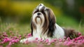 Portrait of Shih tzu, shot in nature, vivid colors, blurry background