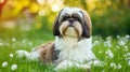 Portrait of Shih tzu, shot in nature, vivid colors, blurry background