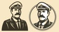 Portrait of ship captain. Sailor sketch vintage vector