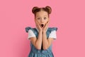 Portrait Of Shocked Little Girl Touching Face And Looking At Camera Royalty Free Stock Photo