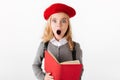 Portrait of a shocked little schoolgirl dressed in uniform Royalty Free Stock Photo