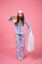 Portrait of a shocked pretty girl dressed in pajamas Royalty Free Stock Photo