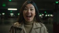 Portrait shocked surprised Asian woman chinese korean japanese happy ethnic girl wonder amazed female open mouth wow Royalty Free Stock Photo