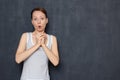 Portrait of shocked surprised girl with widened eyes and open mouth Royalty Free Stock Photo