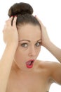 Portrait Of A Shocked And Upset Young Woman Holding Her Head In Royalty Free Stock Photo