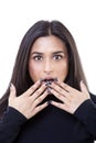 Portrait of shocked young attractive woman in studio Royalty Free Stock Photo