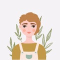 Portrait of short-haired girl. Avatar for social network. young fashion student