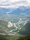 Portrait shot of alpine valley in Canadian Rockies with river flowing through Royalty Free Stock Photo