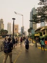 Crowded pedestrian in front of Plaza Bank Index Jakarta Royalty Free Stock Photo