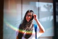 Portrait shot of young Asian female student smiling outdoor