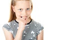 Portrait of a shy little girl on white Royalty Free Stock Photo