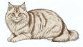 portrait of siberian catvector Line illustration on white background - generated by ai Royalty Free Stock Photo