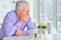 Portrait of sick senior man with pills posing Royalty Free Stock Photo