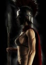 Portrait silhouette of a Greek Spartan female warrior on a black background.