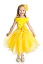 Portrait of singing little girl in princess dress