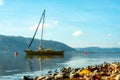 Anchoring sailboat in lake constance