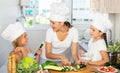 Young woman and two girls cooking together Royalty Free Stock Photo