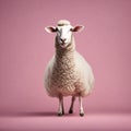 Portrait of a Single Sheep on Pink