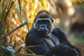 Portrait of sitting gorilla in wilderness Royalty Free Stock Photo