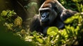 Portrait of sitting gorilla in wilderness. Generative AI Royalty Free Stock Photo