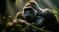 Portrait of sitting gorilla in wilderness. Generative AI Royalty Free Stock Photo