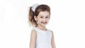 Portrait of a happy six-year-old girl against white background Royalty Free Stock Photo