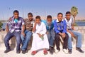 Portrait of Six welcoming young Egyptian boys posing on the East bank of the Nile