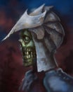 Portrait of a skeleton warrior wearing medieval helmet dramatic light - digital fantasy painting