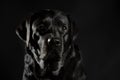 portrait of a black labrador on a black background in a low key Royalty Free Stock Photo