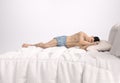 3D Render : The portrait of sleeping male character in the big white bed