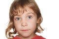 Portrait small child in a red t-shirt, amaze Royalty Free Stock Photo