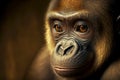 portrait of small gorilla with light brown large eyes